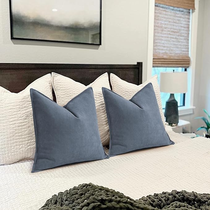 Dusty Blue Pillow Covers 26x26 Set of 2 Chenille Throw Pillow Covers with Elegant Design Soft and Luxurious Decorative Throw Pillows for Couch, Bed, and Home Decor