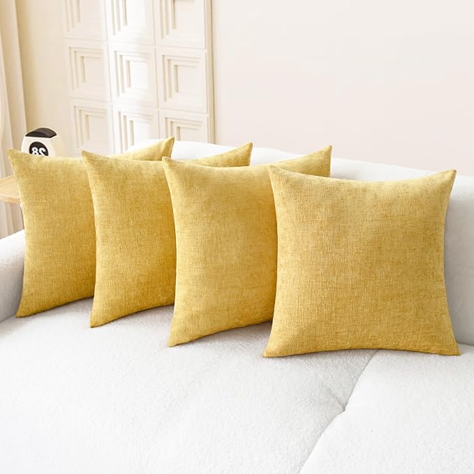 CaliTime Decorative Couch Throw Pillow Covers 18 X 18 Inches Gold | Pack of 4, Cozy Chenille Cushion Cases for Sofa Bed Living Room Farmhouse Home