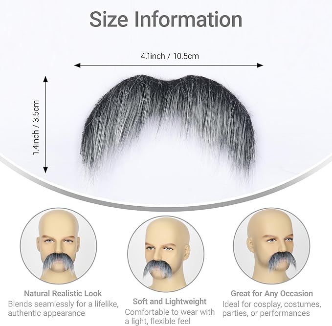 2Pcs Men Fake Mustache Realistic Mustaches Fake Facial Hair Beard for Cosplay Costume Halloween Parties