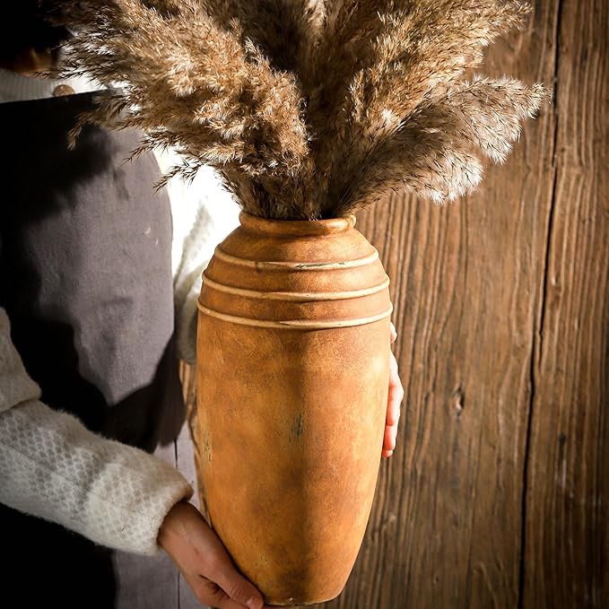 Large Ceramic Flower Vase,12.87 Inch Terracotta Vase for Home Decor | Rustic Farmhouse Vintage Vase for Living Room, Bedroom, Shelf, Entryway, Dining Table Centerpiece, Office Decor