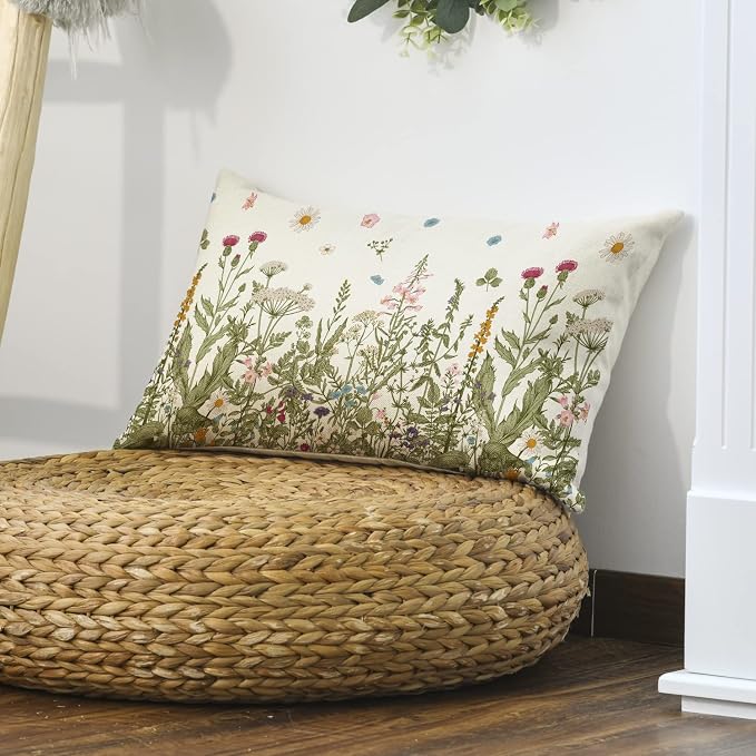 AVOIN colorlife Wildflowers Fall Throw Pillow Cover, 12 x 20 Inch Flower Cushion Case Decoration for Sofa Couch | Flower Cushion Case Decoration for Sofa Couch