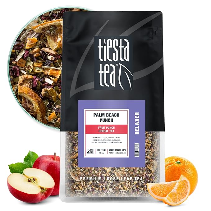 Tiesta Tea - Palm Beach Punch, Loose Leaf, Fruit Punch Herbal Tea, Caffeine-Free Tropical Blend with Apple and Orange, Brews Hot or Iced, 16oz Resealable Bulk Pouch, Up to 200 Cups
