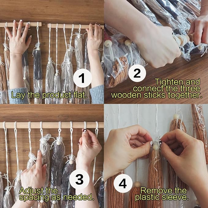 Macrame Wall Hanging Yarn Boho Handmade Wave Tassel Home Decor 47"W*39"L | For Bedroom Living Room Wall Art, Nursery Decor, Home Office Decoration, Farmhouse Style, Dorm Room Decor, Handmade Gift