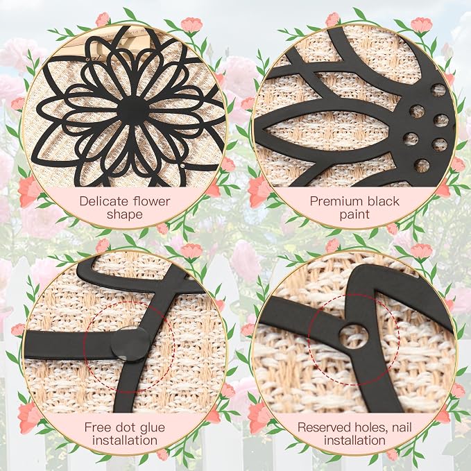 Zzbakress 3 Pcs Metal Flowers Wall Art Bathroom Wall Decor(Black Concise) | Farmhouse Flower Bathroom Decor Wall Decorations For Bathroom, Living Room, Office, Kitchen, Hallway And Outdoor
