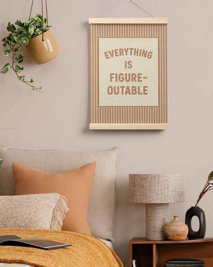 FGFK Everything Is Figureoutable Positive Affirmations Wall Art Poster Hanger Frame, Retro Warm Beige Inspirational Canvas Prints Framed Wall Decor for Office Classroom Home Bedroom, 12x16 Inch