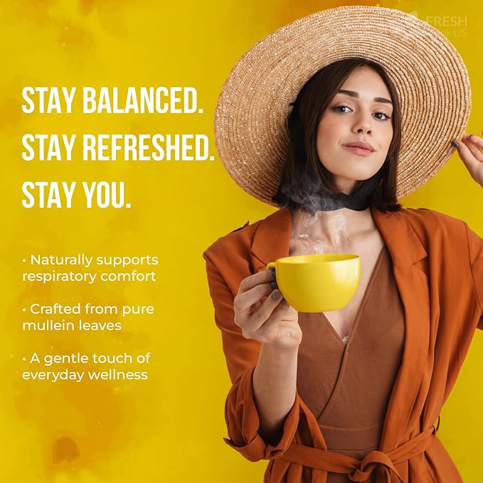 FreshDrinkUS, Premium 10 Mullein Leaf Tea Bags for Lungs, 100% Natural & Pure Mullein Leaves. Mullein Herbal Tea. Made with Natural Material Tea Bags. No Sugar, No Caffeine, No Gluten, Vegan.