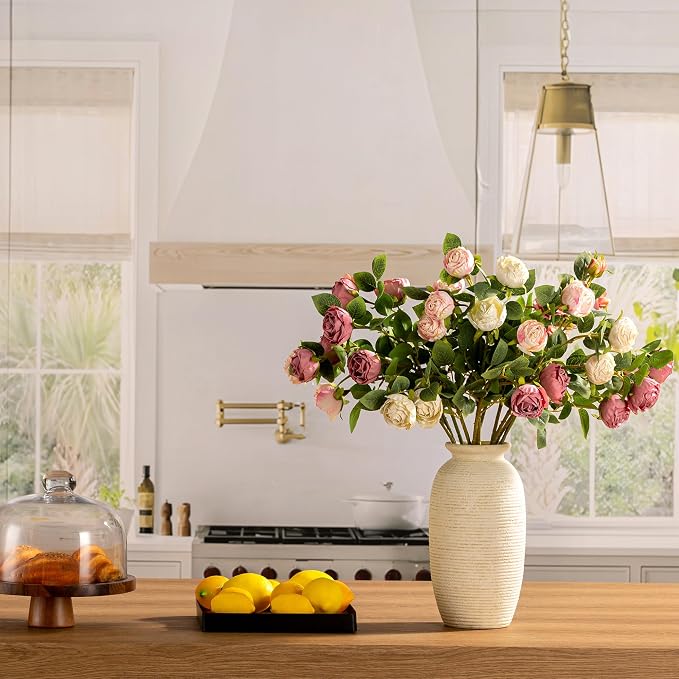 Ceramic Flower Vase, 12.5" Large Rustic Farmhouse Vases Home Decor Tall Pottery Decorative Pampas Vase for Table Living Room Entryway Mantel Bookshelf Bedroom Bathroom Kitchen - W