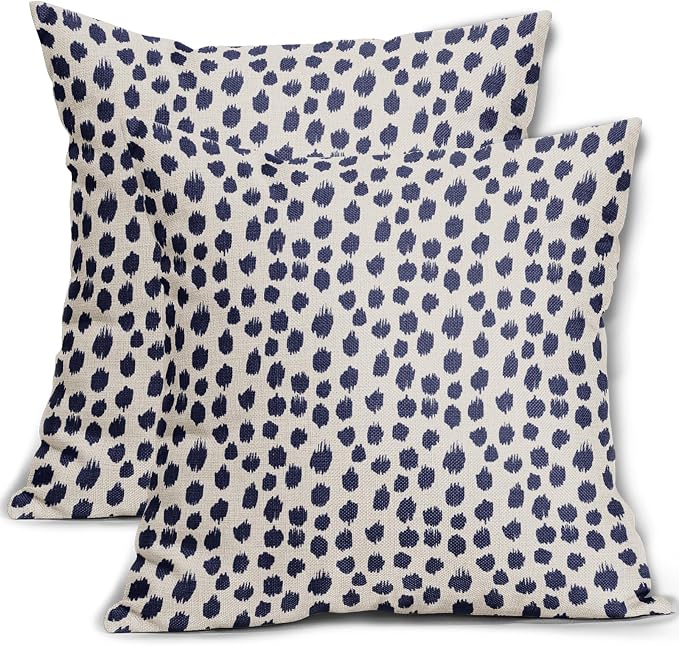 Navy Blue Cream Polka Dot Pillow Covers 24x24 Set of 2 Outdoor Modern Art Throw Pillows Boho Design Brush Strokes Decorative Pillowcase Square Cushion Cover Linen Pillow Case for Home Sofa Couch Bed