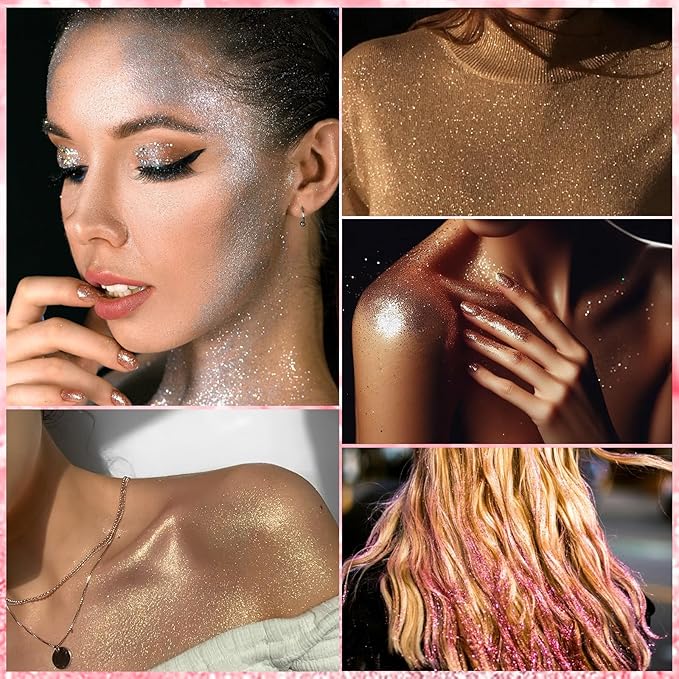 SIGHTOR Body Glitter Spray, 30ML Shiny Spray for Body Hair Face Clothing, Highlighter Powder Spray Shimmer Sparkle Pearl Powder Makeup Nail Art Spray for Stage Makeup Party (Gold)