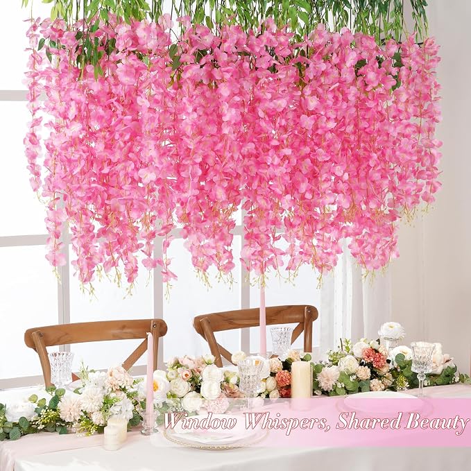 36 Pack Wisteria Hanging Flowers, 3.6 Feet/Pcs Pink Wisteria Artificial Flowers, Fake Flowers Garland, Hanging Vines for Bedroom Wedding Home Party Wall Decoration