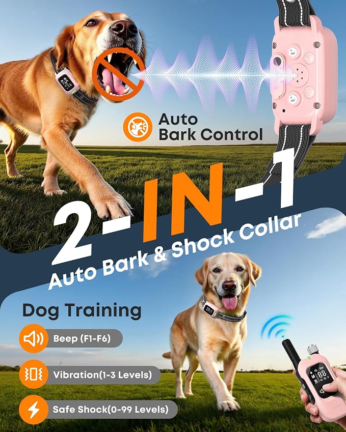 2-in-1 Dog Bark Collar & Training Collar with Remote, 4500FT Range