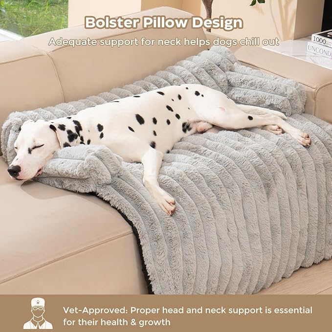 Avont Breathable Dog Couch Mat, Non-Slip Sofa Protector with Soft Plush | Available with Faux Rabbit Fleece and Washable Cover, in M and L, Dark Grey, Light Grey, Brown