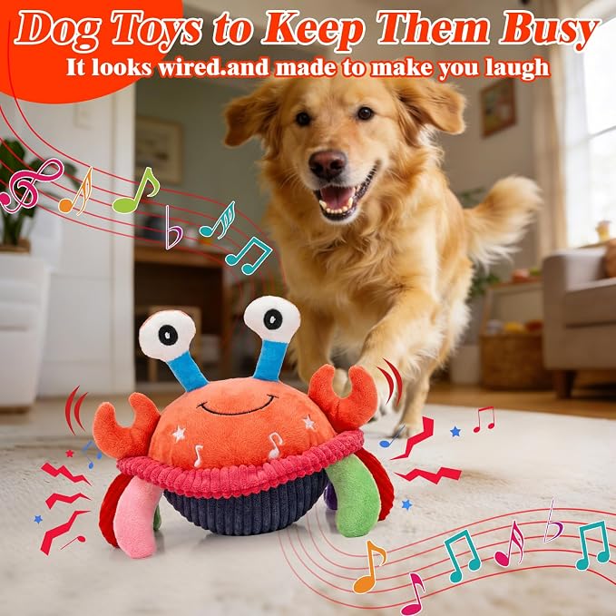 Mity rain Interactive Dog Toys with Thicken Plush, Moving Dog Toy | with Recording Mode Shaking & Singing Mode Bouncing, Funny Ball Jumping to Keep Them Busy & Chase, Rechargeable (Crab)