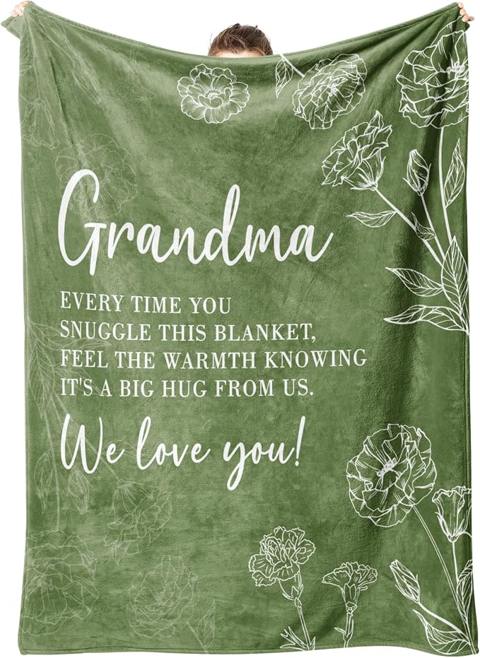 GiltGlimmer Grandma Gifts, Grandma Floral Blanket 50" x 60", Grass Green | Birthday Gifts for Grandma from Grandkids, to My Grandmother Soft Flannel Throw Blanket for Christmas Mothers Day