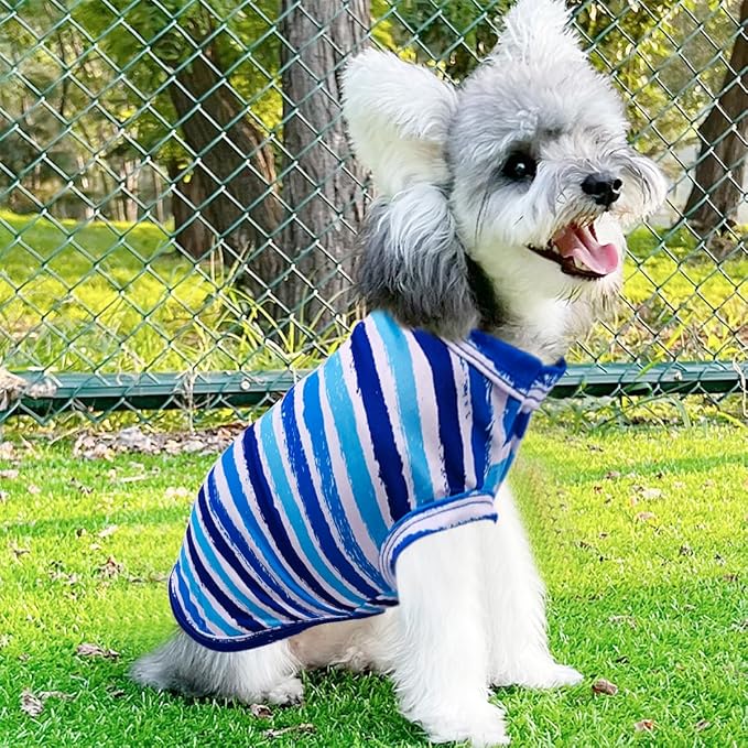 PET SHOW 4 Pack Paw Bone Printed Dog Clothes Shirts Soft Vest Lightweight Sleeveless Cats Doggies T-Shirts Puppies Tank Top Tee for Small Medium Dogs White Black Pink Blue (X-Large, Blue for Boys)