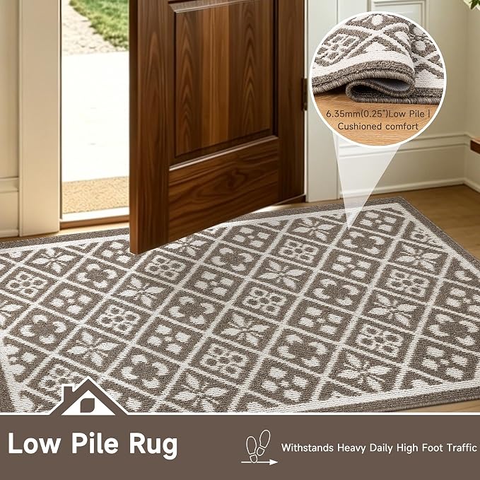 Ileading Indoor Door Mat 3x5ft Absorbent Dog Mats for Muddy Paws,Machine Washable Small Living Room Area Rug with Non-Slip Rubber Backing Low-Profile Inside Carpet for Hallway,Entryway,Kitchen(Brown)