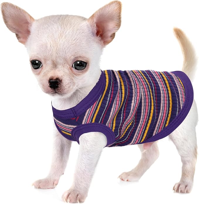 Elevate Your Pet's Comfort and Fashion: Premium 100% Cotton Rib Dog Shirt Vest for Small Breeds Like Chihuahuas, Yorkies, and Puppies .Year-Round Style with Tank-Style Puppy Attire Purple XX-Small