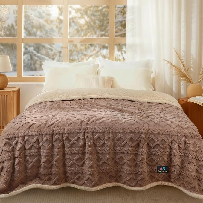 Luciphia Waterproof Blanket for King Bed Reversible Fleece Couch Cover | Reversible waterproof pet blanket soft fleece machine washable protect couch bed, Khaki-thicken 100" x 82"
