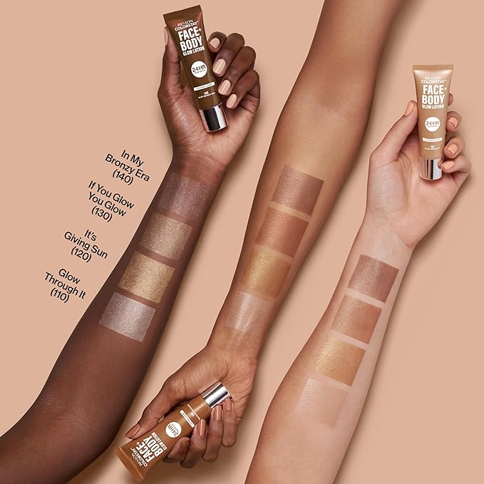 Revlon ColorStay Face & Body Glow Lotion, Hydrating Glow Moisturizer, 24HR Hydration, Illuminating Luminizing Shimmer, 130 If You Glow You Glow