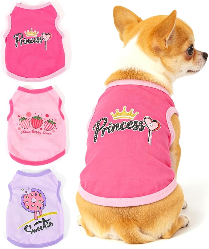 3 Pieces Chihuahua Clothes Dog Summer Shirts Dog Clothes for Small Dogs Girl Pink Cute Strawberry Donut Printed Soft Puppy Outfits Pet Tshirts XXS (Pink,Rose,Purple,XXSmall)