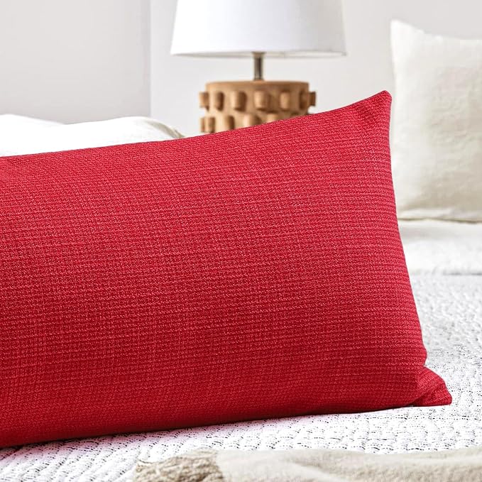 OTOSTAR Linen Throw Pillow Cover Set of 1 Decorative Long Lumbar Pillowcase Rectangle Cushion Cover 14x36 Inch for Home Decor Sofa Bedroom Car 35 x 90CM Red
