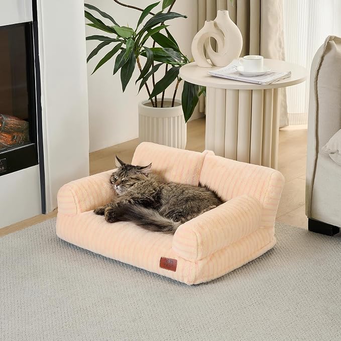 Hollypet Small Dog Large Cat Bed Puppy Couch Beds for Pets up to 25 lbs | Fluffy Dog Cat Couch Plush Soft Warming Pets Beds with Machine Washable Cover and Non-Slip Bottom