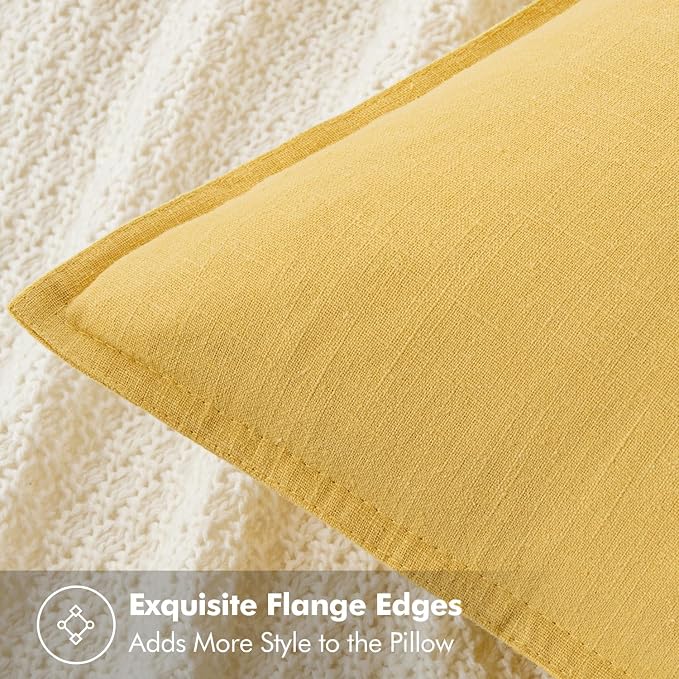 MIULEE Decorative Linen Pillow Covers 18x18 Inch Yellow | Boho Farmhouse Neutral Couch Throw Pillows for Bed, Pack of 2 Accent Modern Pillowcases, Sofa Livingroom Home Decor