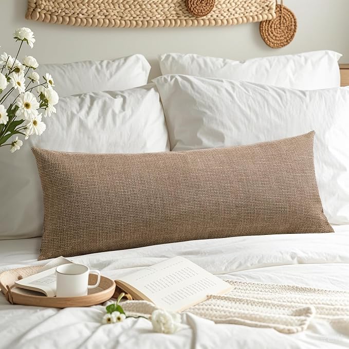 OTOSTAR Linen Throw Pillow Cover Set of 1 Decorative Long Lumbar Pillowcase Rectangle Cushion Cover 14x36 Inch for Home Decor Sofa Bedroom Car 35 x 90CM Brown