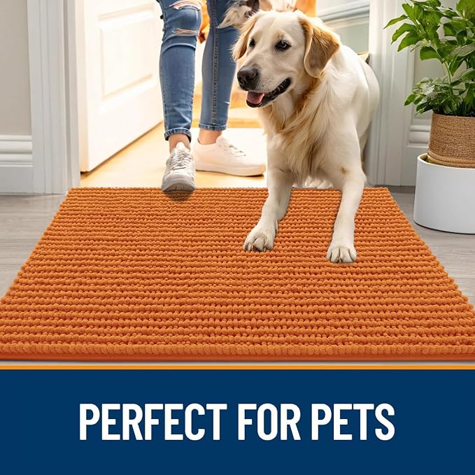 OLANLY Dog Door Mat for Muddy Paws 44x24, Extra Absorbent Chenille Mud Mat | Clay, Absorbs Moisture and Dirt, Non-Slip Machine Washable Doormat, Quick-Drying Indoor Entryway Floor Mat for Dogs