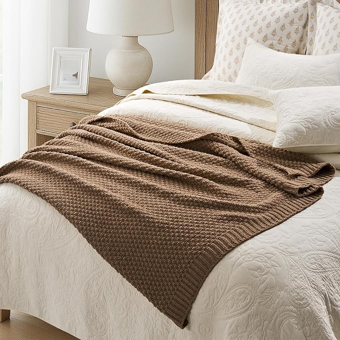 EVERGRACEHOME Chunky Chenille Knit Throw Blanket, 60 x 80, Camel Brown | Sculpted Moss Stitch, Chic Modern Farmhouse, All-Season Warmth, OEKO-TEX® Certified, Elegant Blanket for Couch, Bed, Sofa