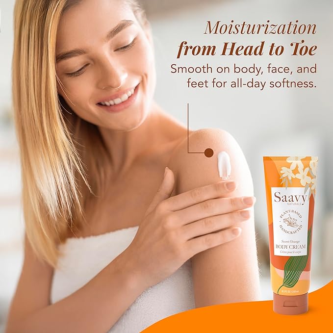 Saavy Naturals Deeply Hydrating Body Cream for Dry Skin – Nourishing Shea Butter, Plant-Based & Sustainably Sourced – Sweet Orange – 8.5 fl oz, 2 pack