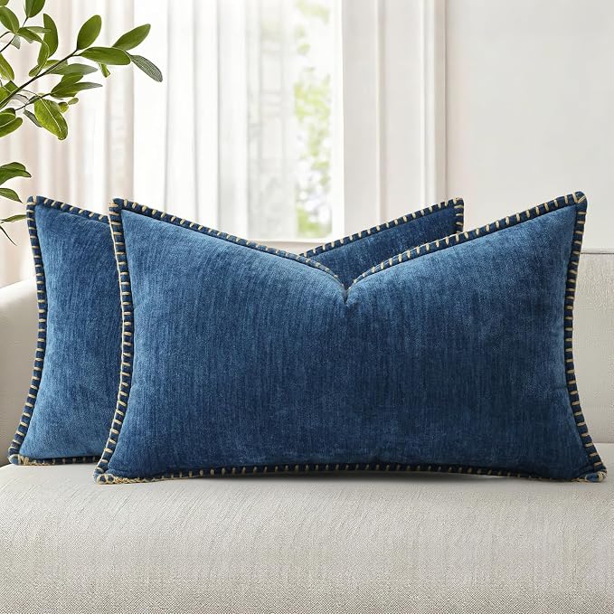 decorUhome Soft Chenille Throw Pillow Covers 12x20 Set of 2 Poseidon | Fall Textured Decorative Throw Pillow Cases Stitched Edge Modern Farmhouse Luxury Boho Velvet for Couch Sofa Bed Home Decor