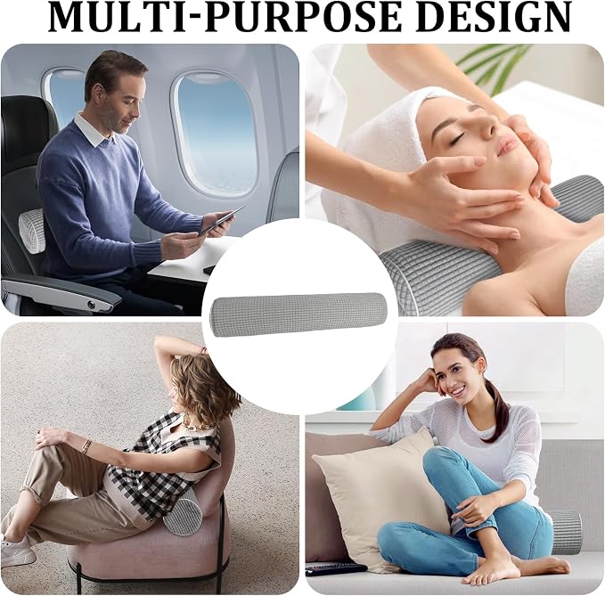 2Pcs Neck Roll Pillow for Sleeping - Cylinder Cervical Foam Core With Plush Washable Cover - Multi-Functional Round Bolster for Home, Office, Travel, Yoga Support