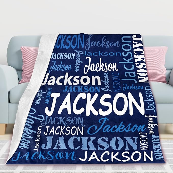 Yofair Ships Next Day, Personalized Blankets for Kids Custom Name Blanket for Boy Flannel Throw Blanket Customized Son Gifts for Teen Boys