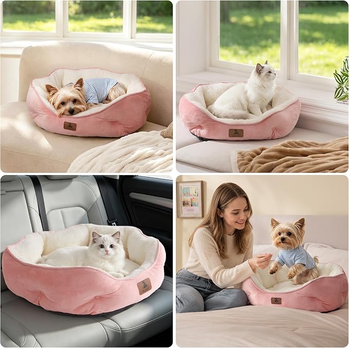Medium Dog Bed for Medium Dogs, Cat Beds for Indoor Cats, Pet Bed for Puppy and Kitty, Extra Soft & Machine Washable with Anti-Slip & Water-Resistant Oxford Bottom, Pink, 25 inches
