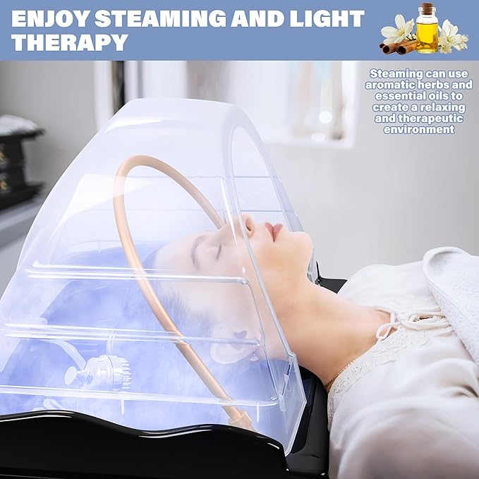 Freshlyy Relaxation Head Spa Equipment with 60L Water Tank, Steam,Warm Steam and Hair Wash Sink for Scalp Care (Black)