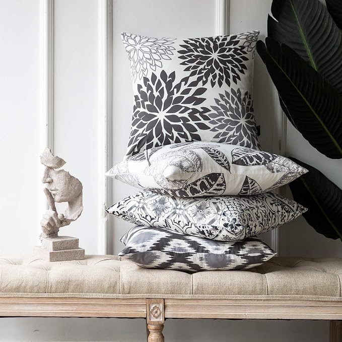 Phantoscope Set of 4 New Living Series Grey Throw Decorative Pillow Cover Cushion Cover Geometric-Pattern 18 x 18 inches 45 x 45 cm