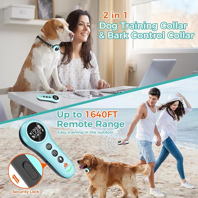 550 Yard Auto Anti-bark Remote Dog Training Shock Collar, Sky Blue/Torquoise
