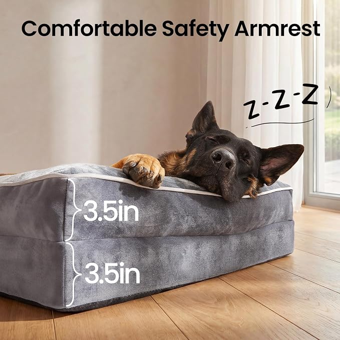 OhGeni Orthopedic Extra Large Dog Bed Couch,44x29x5.5Inch,Memory Foam(Gray) | Waterproof Pet Bed with Machine-Washable Removable Cover & Soft Comfortable Fabric