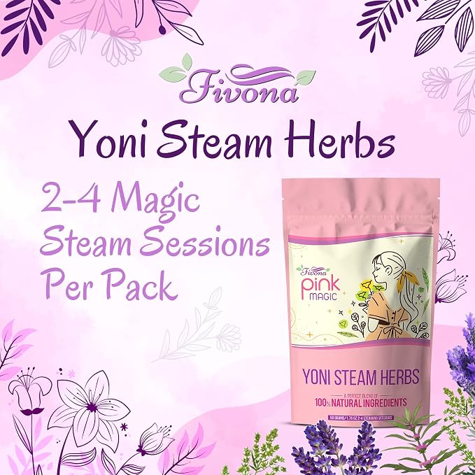 Fivona Yoni Steaming Herbs for at Home V steam - Pink Magic Recipe for Detox and Cleansing Support PH Balance and Odor Control 2-4 Steam Sessions per Pack