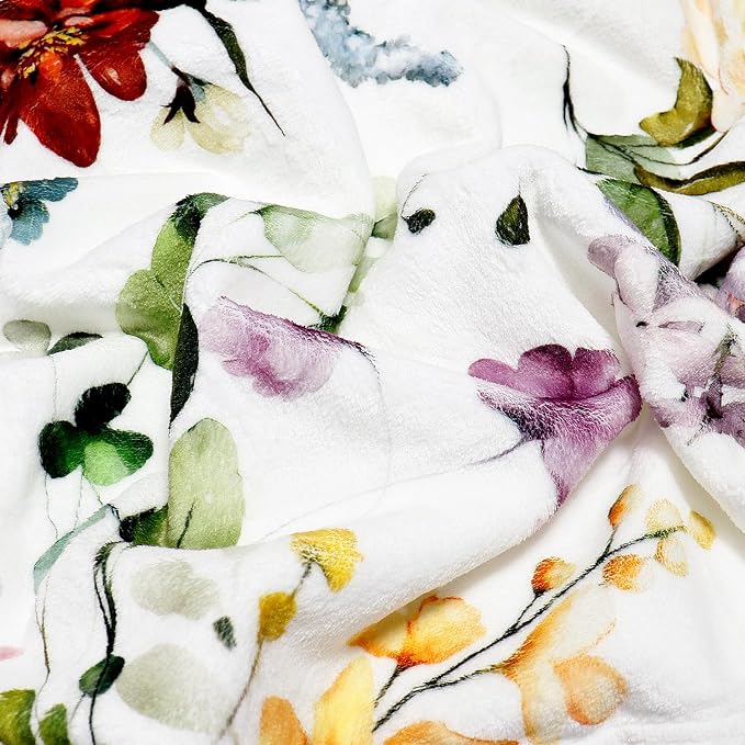Watercolor Flowers Throw Blanket Botanical Floral Throw Blanket Ultra Soft Flannel Fleece Bed Blanket Cozy Fuzzy Plush Couch Cover Lightweight Wildflowers Plants Blanket for Sofa Bed 50" X 60"