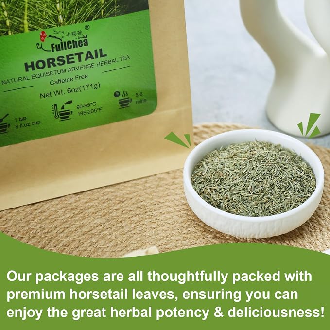 FullChea - Horsetail Tea Loose Leaf - 6oz/171g - Premium Dried Horsetail Herb For Hair & Nail - Non-GMO - Caffeine-free - Natural Cola De Caballo Hierba