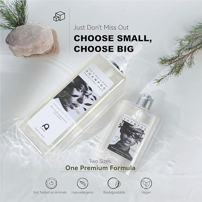 Aprilous Makeup Brush Cleaner, Tea Tree Oil, Shampoo for Sponges & Puffs, Deep Cleaning, Antibacterial, Conditions Bristles, Gentle, Vegan & Cruelty-Free, Large Value Size, 25.36 fl oz