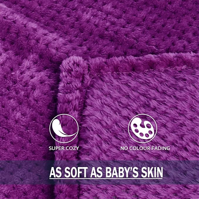 Exclusivo Mezcla Large Waffle Fleece Throw Blanket for Couch, Purple | Lightweight Soft Blanket for Sofa, Bed, Living Room, Plush Fluffy Throw for Home Decor, Travel, All Season, 50x70 Inches