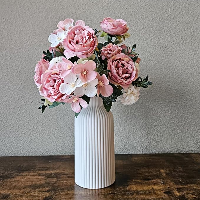 White Ceramic Flower Vase, Minimalist Modern Home Decor, Matte Finish Pampas Grass Vase for Table, Fireplace, Shelf, Mantel, Entryway and Centerpieces