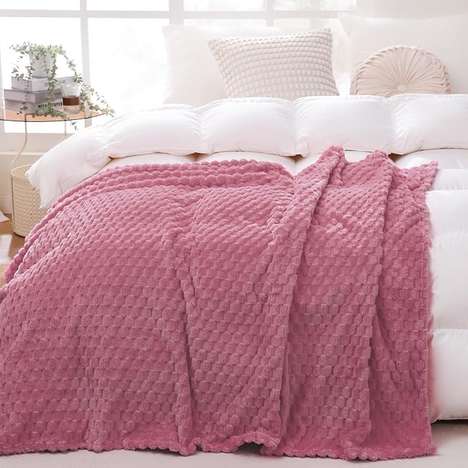 Dusty Pink Throw Blanket 108"×90"Gifts for Mom Fuzzy 3D Jacquard Decorative | Flannel Fleece Super Soft Plush Cozy Blanket for Couch Sofa Chair Lightweight