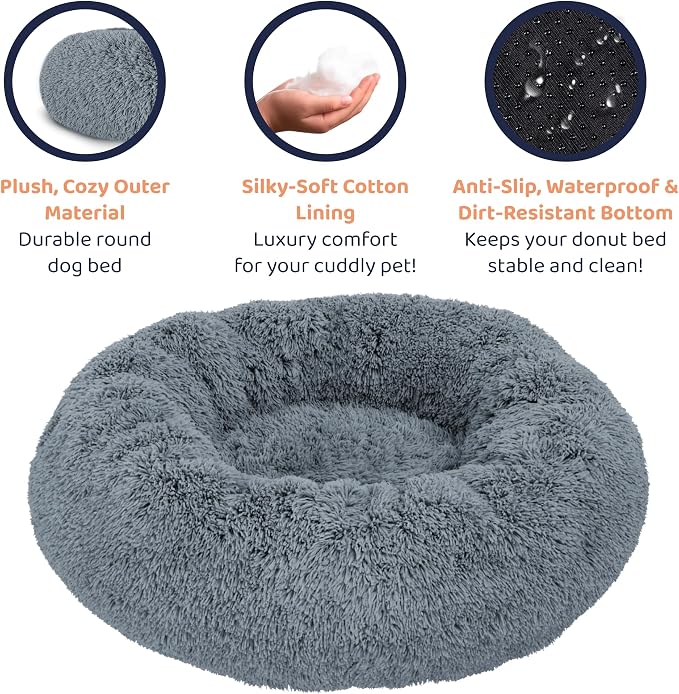 Donut Dog Bed - Premium Comfort for Anxiety Relief - Fluffy & Calming Design with Ultra-Plush Support | Cozy Round Dog Bed with Super Soft Circle Style (Dark Grey, Medium)