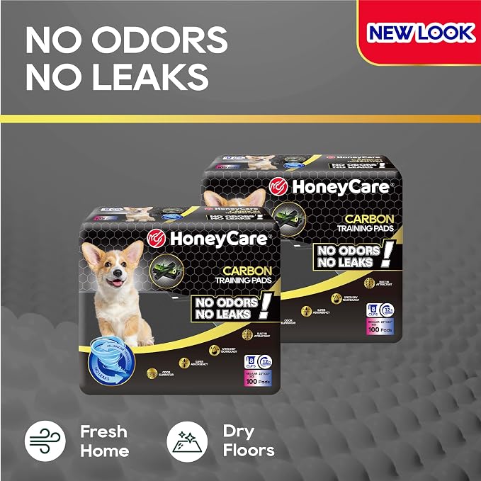 HONEY CARE All-Absorb Puppy Training Pads | Doggie Potty Pads Absorb Eliminating Urine Odor, Ultra Charcoal Dog Pee Pad (Carbon, L 22x23 inch, 100ct)