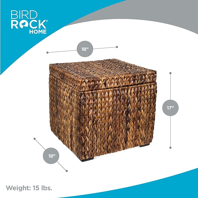 BIRDROCK HOME Woven Storage Cube - Abaca Seagrass Decorative Ottoman - Living Room Side Table - Store Blankets Pillows Magazines Books Remotes | Woven Basket with Lid, Removable Lid Doubles as Serving Tray, Footstool Ottoman with Storage for Living Roo...