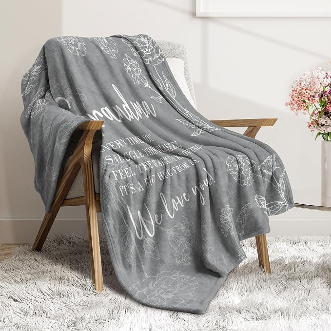 GiltGlimmer Grandma Gifts, Grandma Floral Blanket 80" x 60", Grey | Birthday Gifts for Grandma from Grandkids, to My Grandmother Soft Flannel Throw Blanket for Christmas Mothers Day